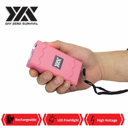 DZS Rechargeable Pink Stun Gun with Safety Disable Pin LED Flashlight