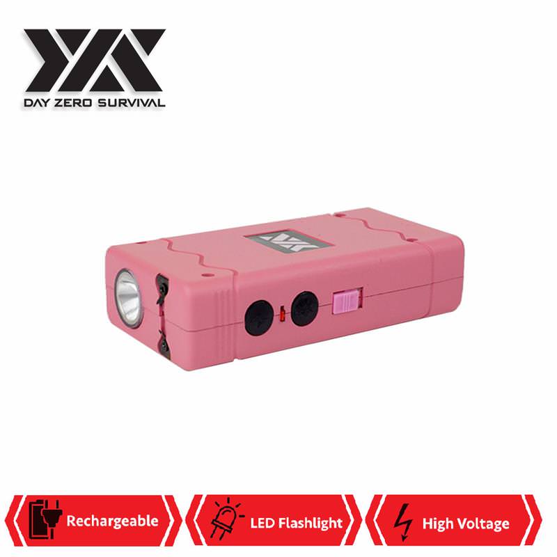 DZS Rechargeable Pink Stun Gun with Safety Disable Pin LED Flashlight