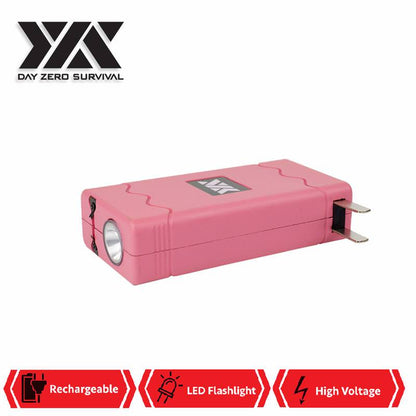 DZS Rechargeable Pink Stun Gun with Safety Disable Pin LED Flashlight