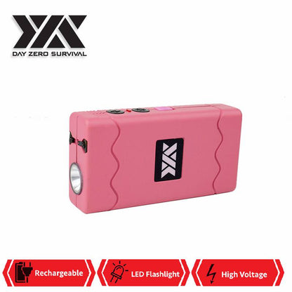 DZS Rechargeable Pink Stun Gun with Safety Disable Pin LED Flashlight