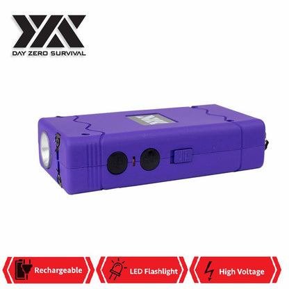 DZS Rechargeable Purple Stun Gun with Safety Disable Pin LED Flashlight