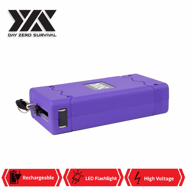 DZS Rechargeable Purple Stun Gun with Safety Disable Pin LED Flashlight