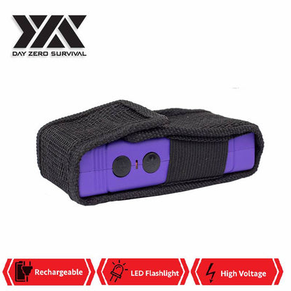 DZS Rechargeable Purple Stun Gun with Safety Disable Pin LED Flashlight