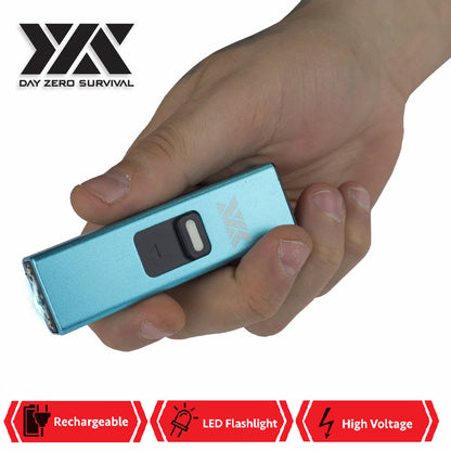 DZS Rechargeable Micro USB Self Defense Blue Stun Gun With LED Light