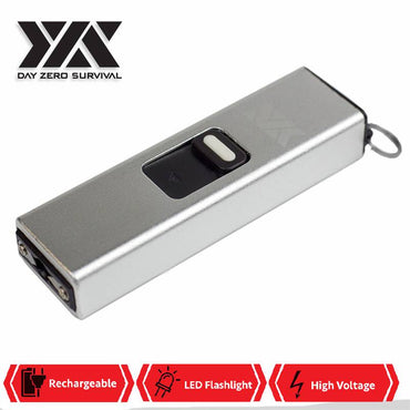 DZS Rechargeable Micro USB Self Defense Silver Stun Gun With LED Light