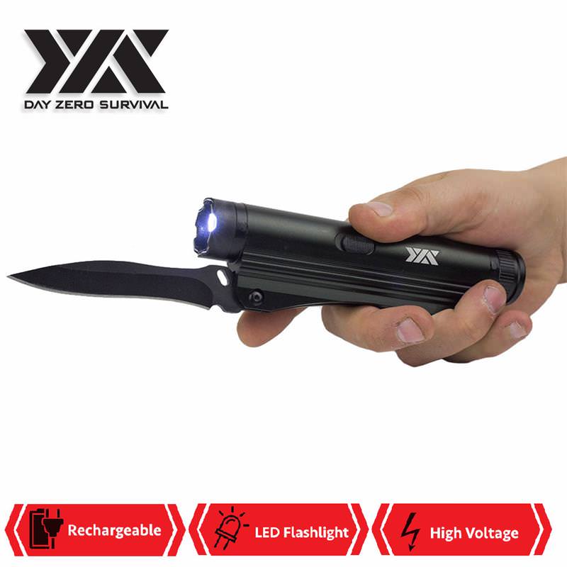 DZS 3 in 1 Multi Tool Rechargeable Stun Gun, FlashLight and Folding Knife