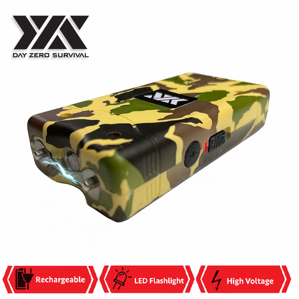 DZS 10 Million Volt Self Defense Camo Stun Gun Rechargeable LED FlashLight