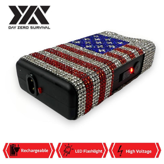 American Flag Rhinestone DZS 10 Million Volt Self Defense Bling Stun Gun