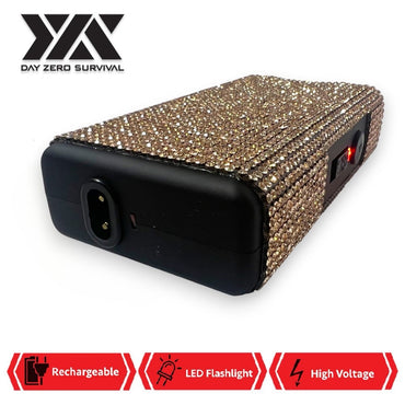 Golden Rhinestone DZS 10 Million Volt Self Defense Bling Stun Gun