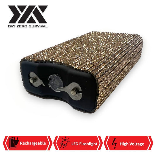 Golden Rhinestone DZS 10 Million Volt Self Defense Bling Stun Gun