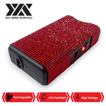 Red Rhinestone DZS 10 Million Volt Self Defense Bling Stun Gun