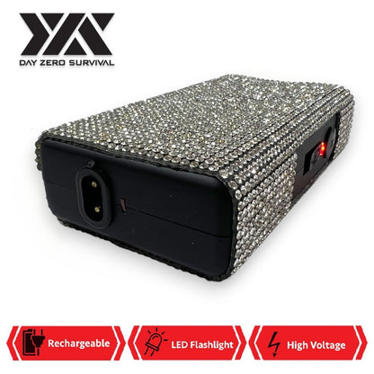 Silver Rhinestone DZS 10 Million Volt Self Defense Bling Stun Gun