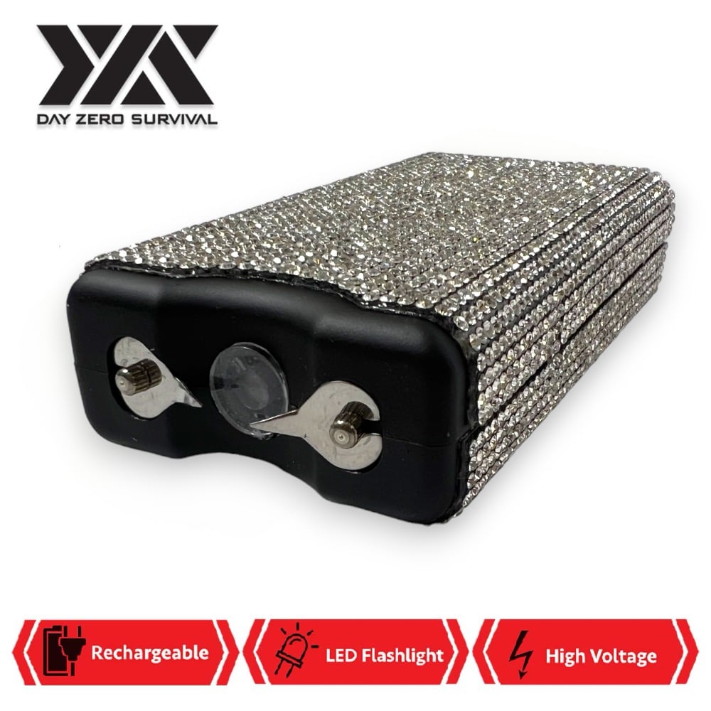 Silver Rhinestone DZS 10 Million Volt Self Defense Bling Stun Gun