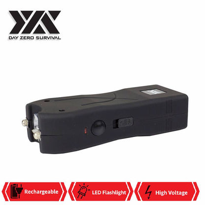 DZS Maximum Power Rechargeable Black Stun Gun With LED Flash Light