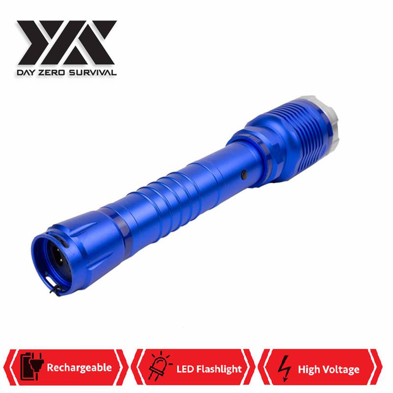 DZS Special Force Blue Tactical Metal Stun Gun Rechargeable LED Flashlight