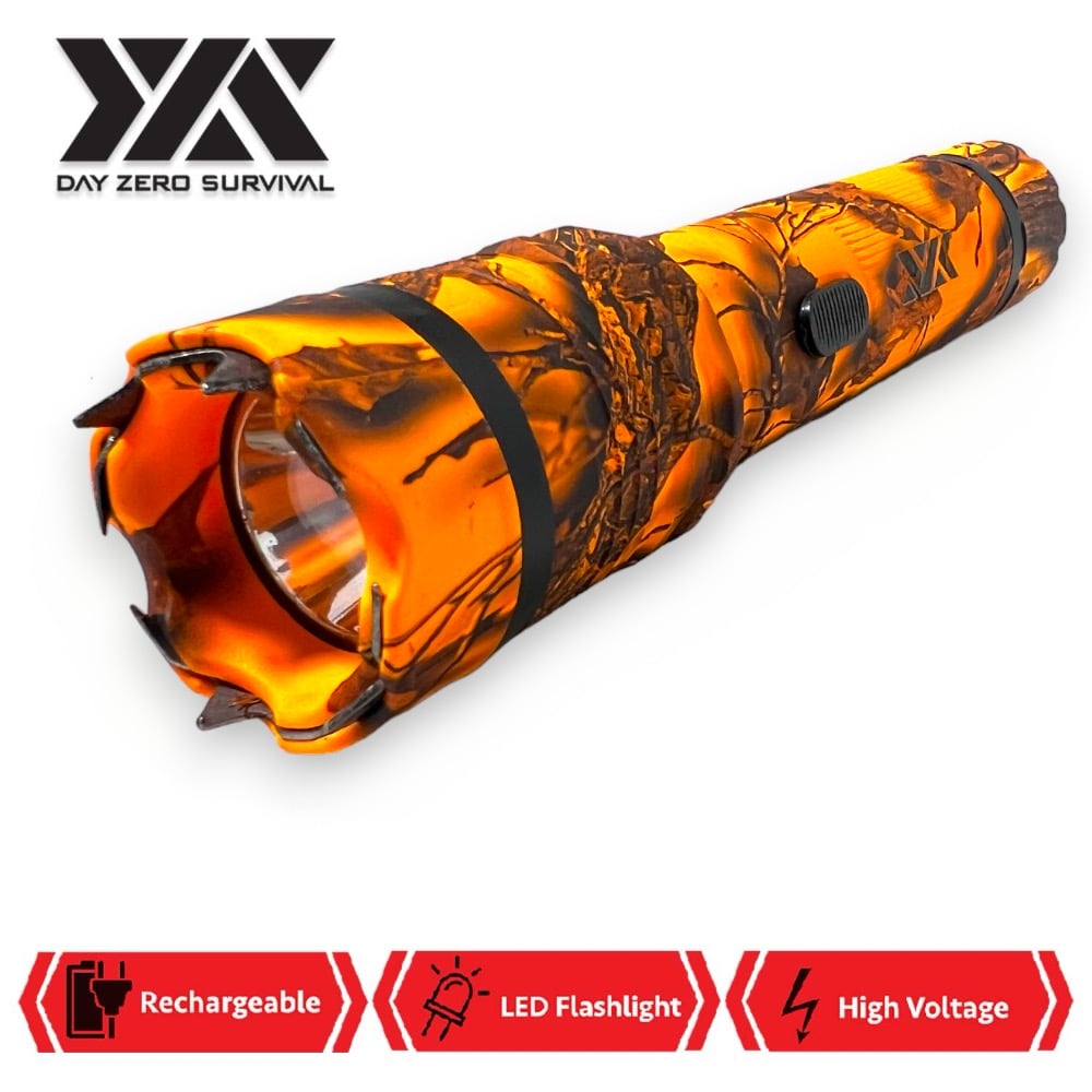 DZS Elite Force Orange Camo Stun Gun All Metal 10 Million Volt Rechargeable + LED Flashlight