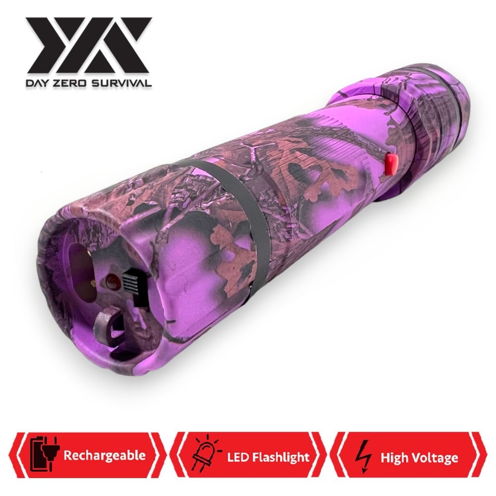 DZS Elite Force Pink Camo Stun Gun All Metal 10 Million Volt Rechargeable + LED Flashlight