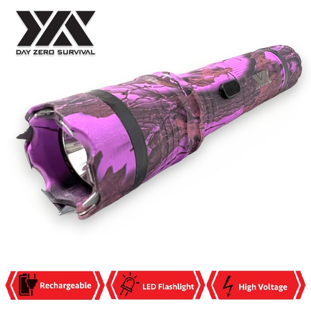 DZS Elite Force Pink Camo Stun Gun All Metal 10 Million Volt Rechargeable + LED Flashlight