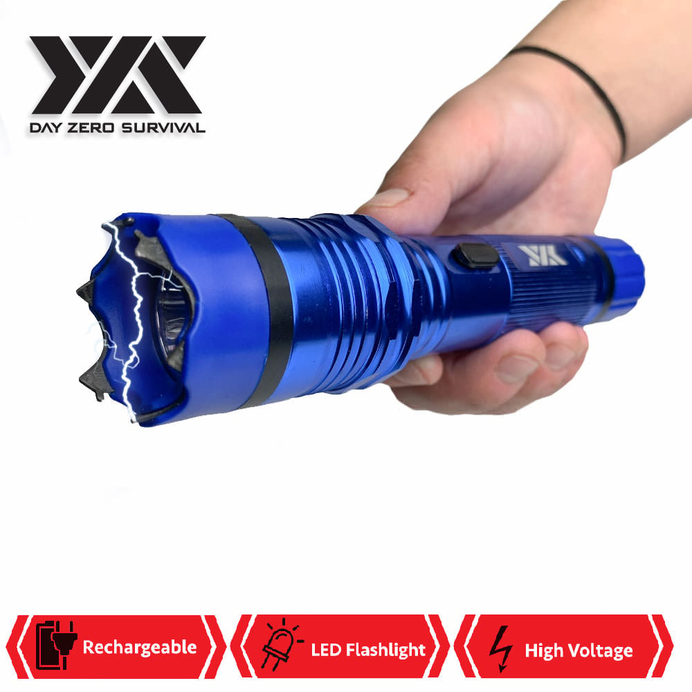 DZS Elite Force Stun Gun All Metal 10 Million Volt Rechargeable + LED Flashlight - Blue