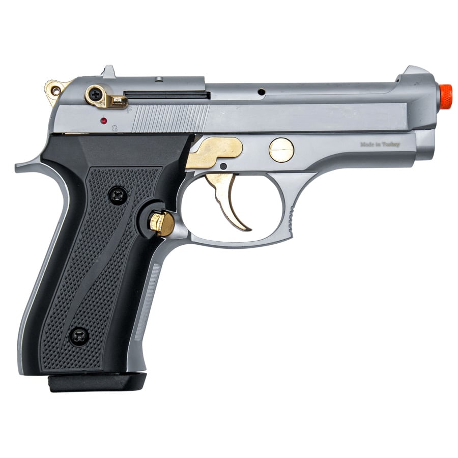 Compact V92F Nickel with Gold Fittings - Front Firing Blank Replica Gun