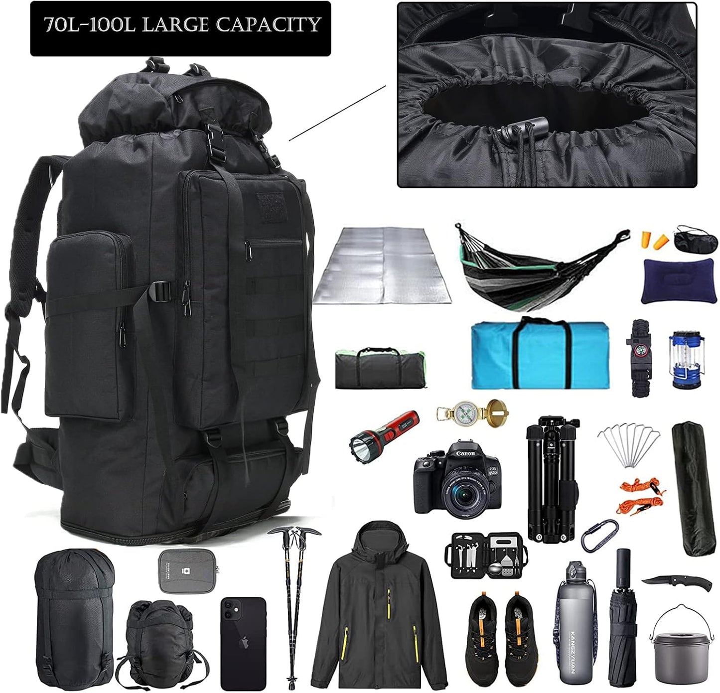 Hiking Backpack for Men 70L/100L Camping Backpack Military Rucksack