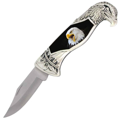 8" Overall Eagle Head Lockback Folding Pocket Knife in a Gift Box Style-1