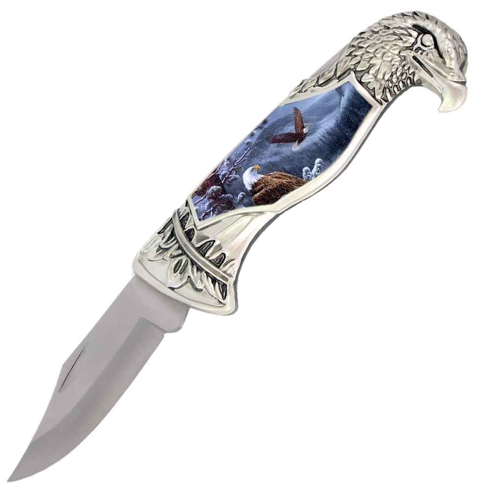 8" Overall Eagle Head Lockback Folding Pocket Knife in a Gift Box Style-2