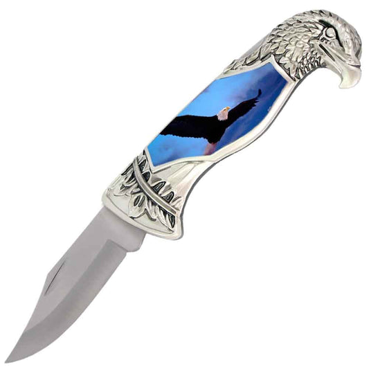 8" Overall Eagle Head Lockback Folding Pocket Knife in a Gift Box Style-6