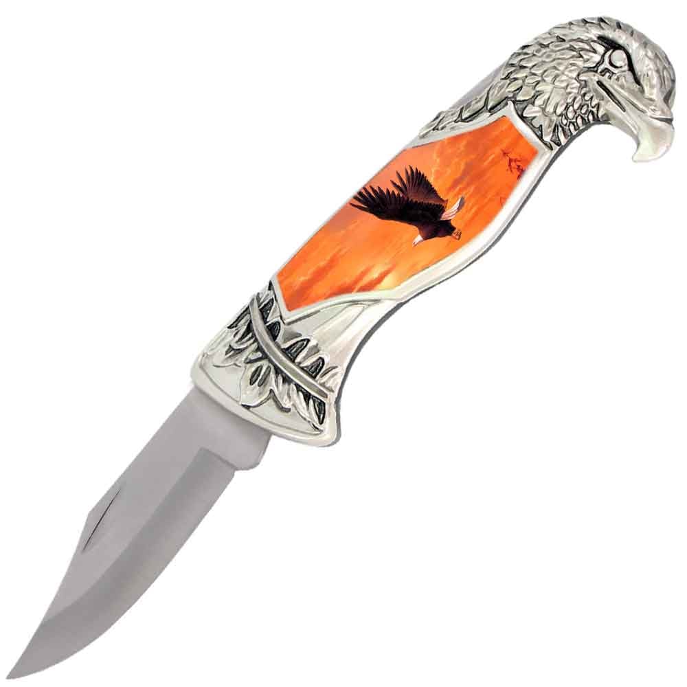 8" Overall Eagle Head Lockback Folding Pocket Knife in a Gift Box Style-7