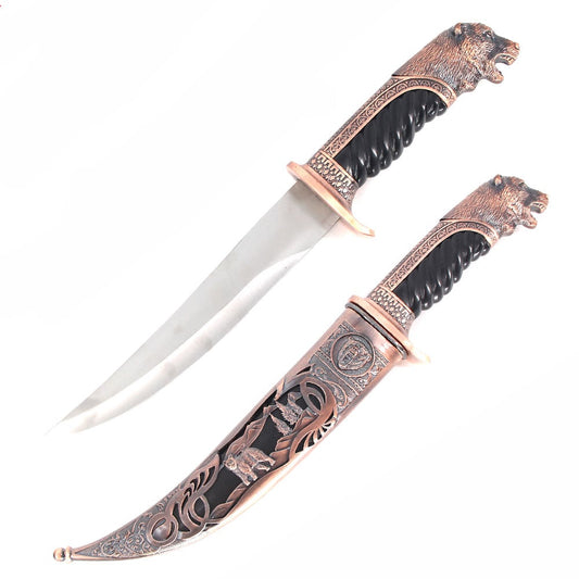 Bronze Bear Collectors Dagger Fixed Blade Hunting Knife With Scabbard