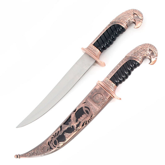 Bronze Eagle Dagger Fixed Blade Hunting Knife With Scabbard Collectors