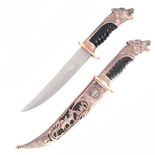 Bronze Wolf Collectors Dagger Fixed Blade Hunting Knife With Scabbard