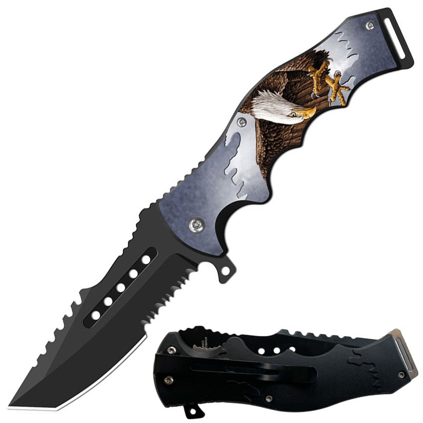 8.5" Tactical Eagle Spring Assisted Folding Open Pocket Knife Cleaver Blade