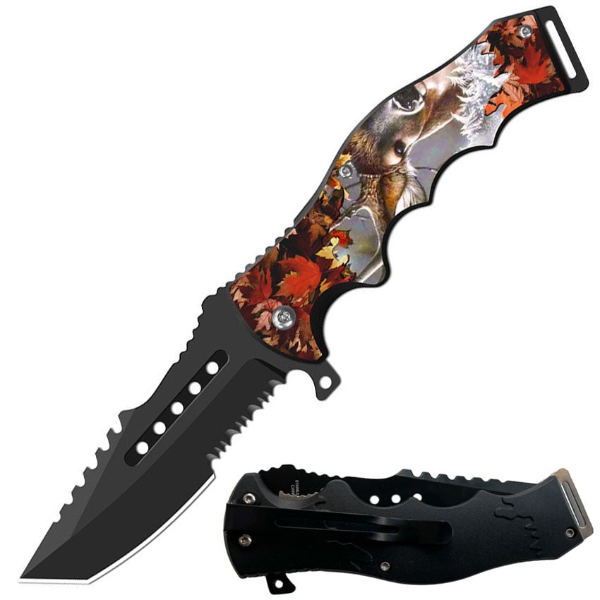 8.5" Tracker Huntsman Deer Spring Assisted Folding Open Pocket Knife Cleaver Blade