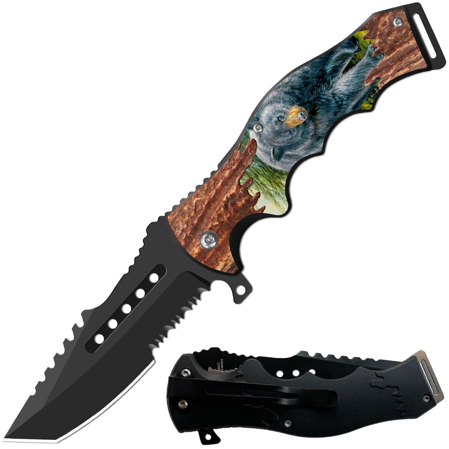 8.5" Tracker Huntsman Bear Spring Assisted Folding Open Pocket Knife