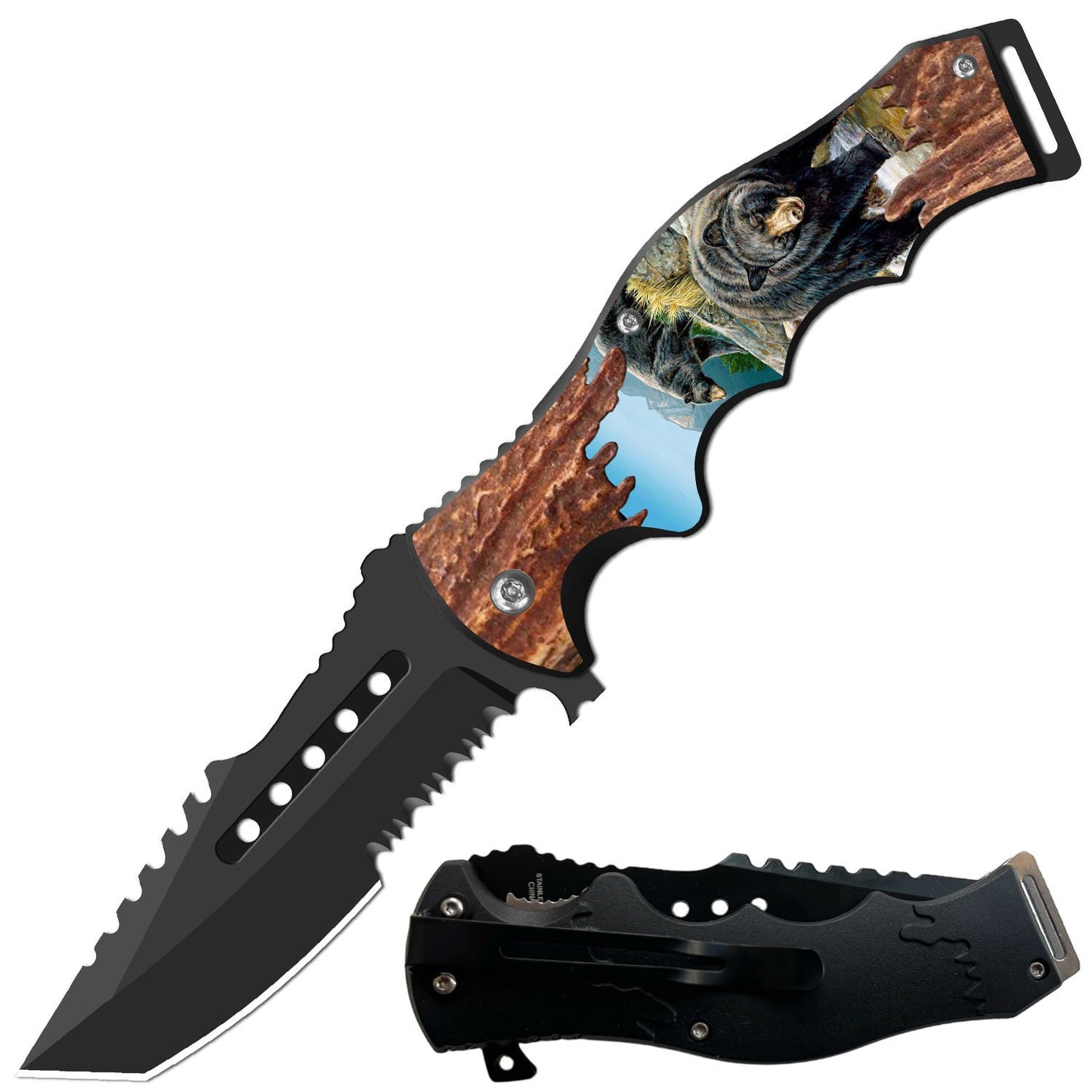 8.5" Tracker Huntsman American Black Bear Spring Assisted Folding Open Pocket Knife