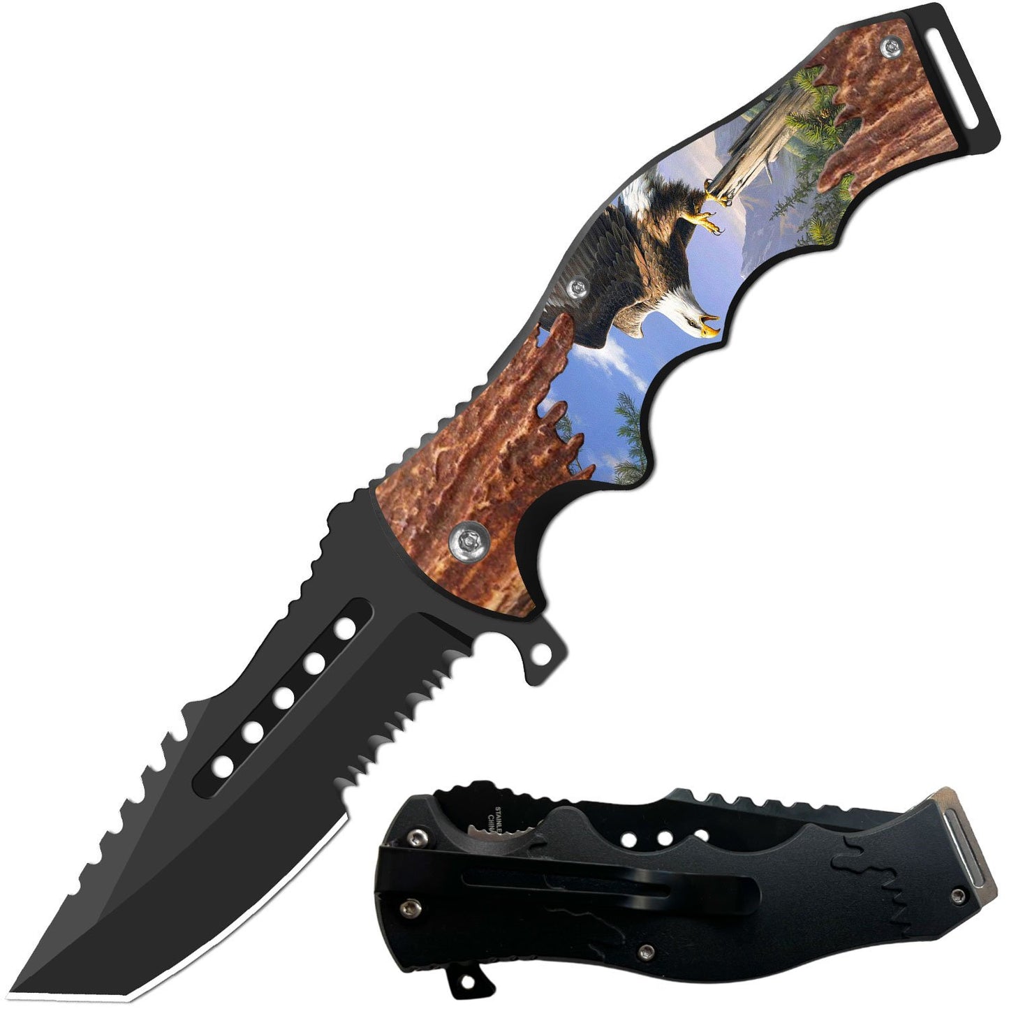 8.5" Tactical Flying Eagle Spring Assisted Folding Open Pocket Knife Razer Blade