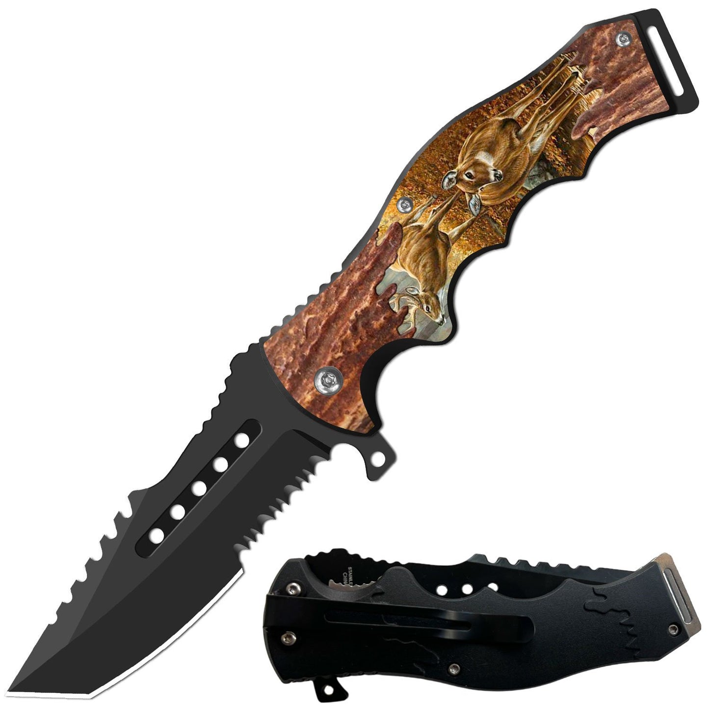 8.5" Tracker Huntsman Deer's Spring Assisted Folding Open Pocket Knife