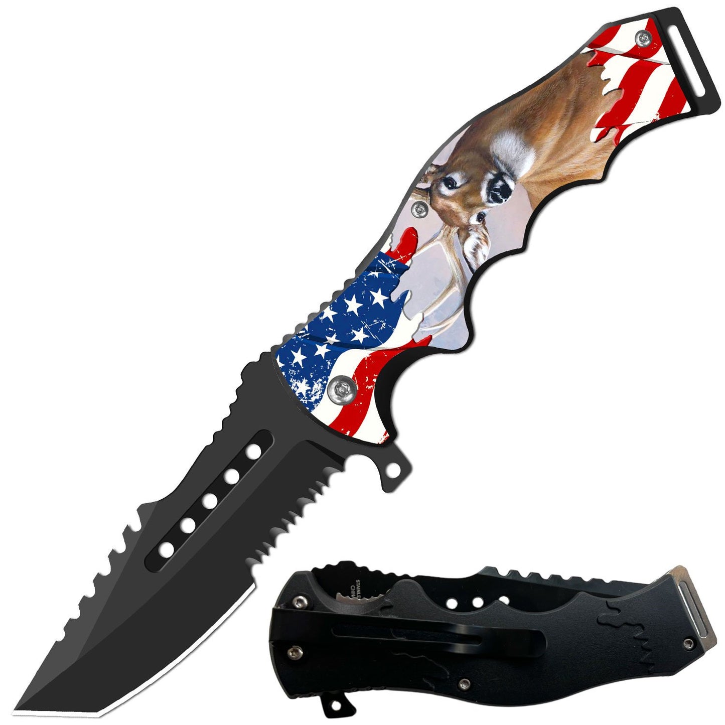 8.5" Tracker Huntsman American Deer Spring Assisted Folding Open Pocket Knife