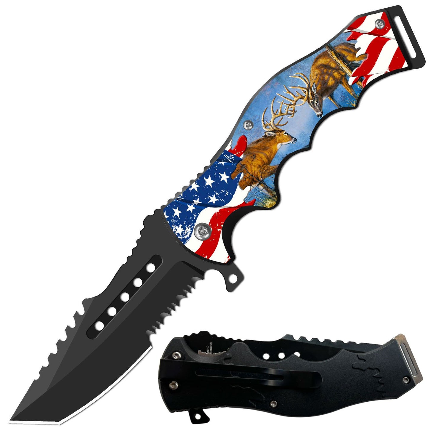 8.5" Tracker Huntsman American Deer's Spring Assisted Folding Open Pocket Knife