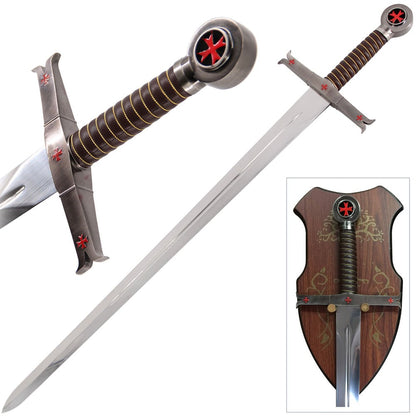 Crusader Knight Templar Red Cross Sword with Wall Mount