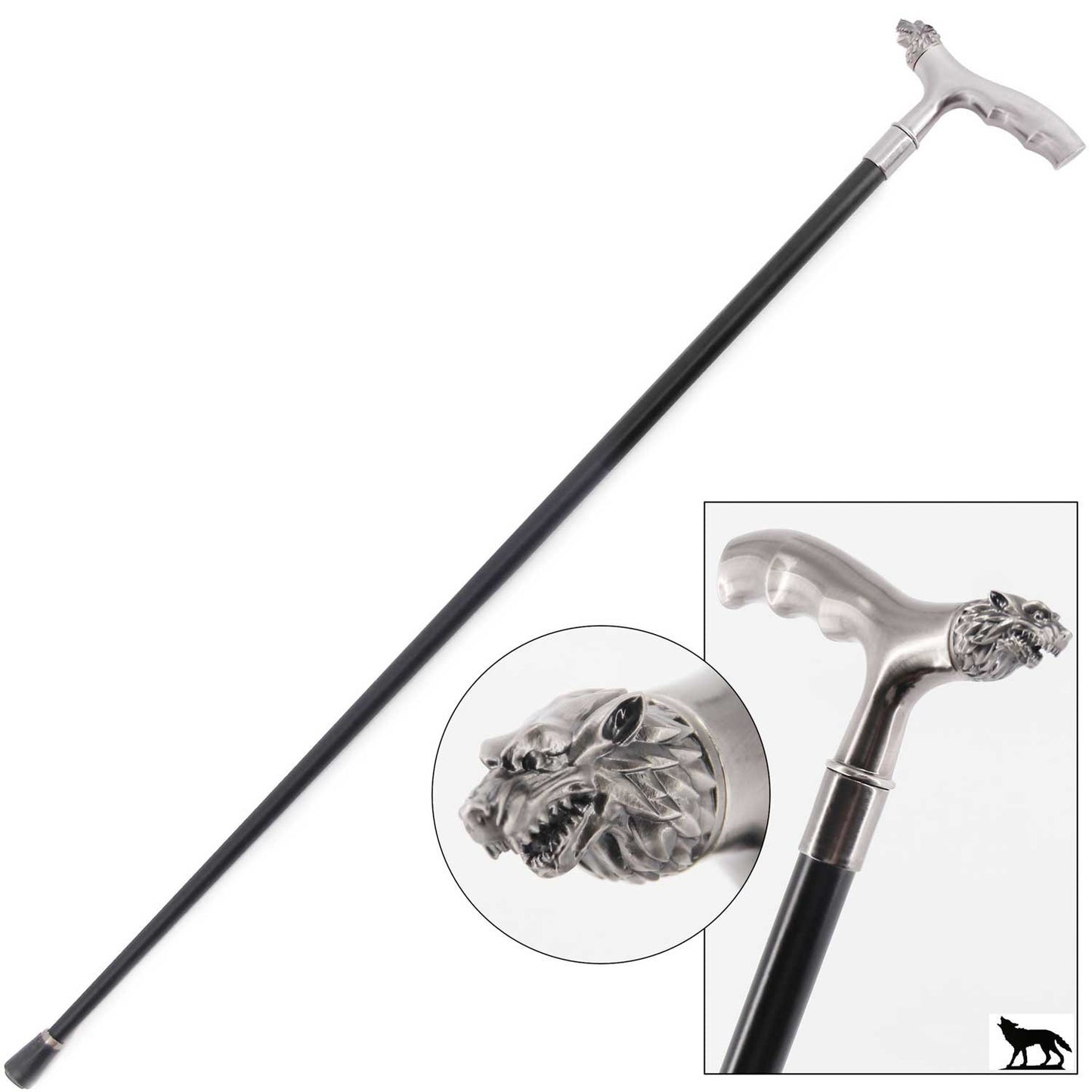 36" John Snow Wolf Gentlemen Walking Cane Stick With Grip