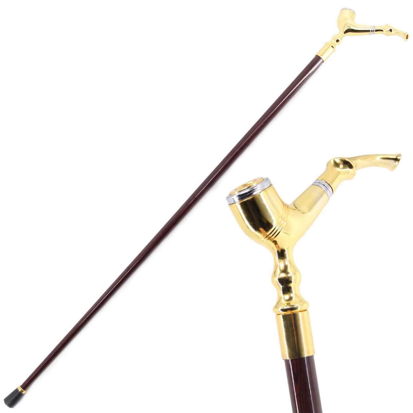 Classic Brass Smoking Pipe Design Handle Derby Fritz Walking Stick