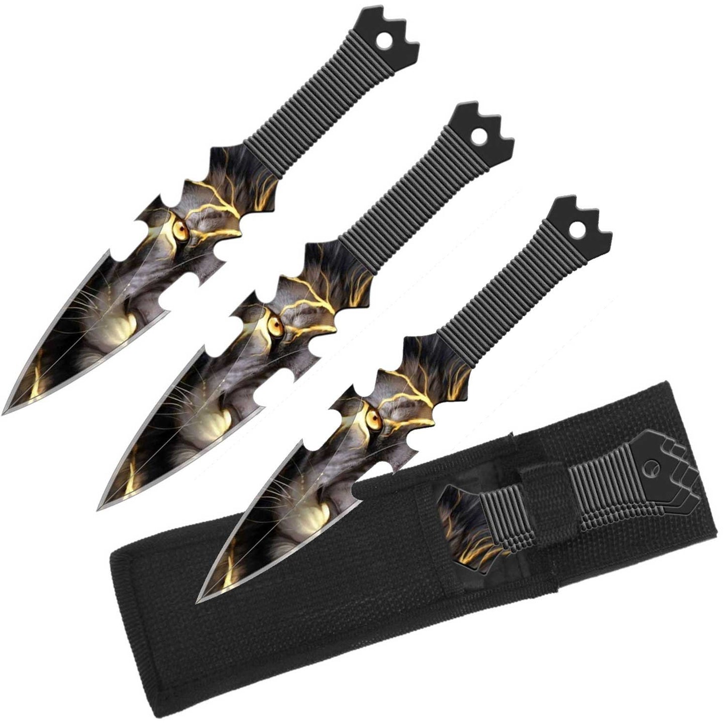 Lightening Lion Throwing Knife Set and Sheath - Set of 3 Throwers