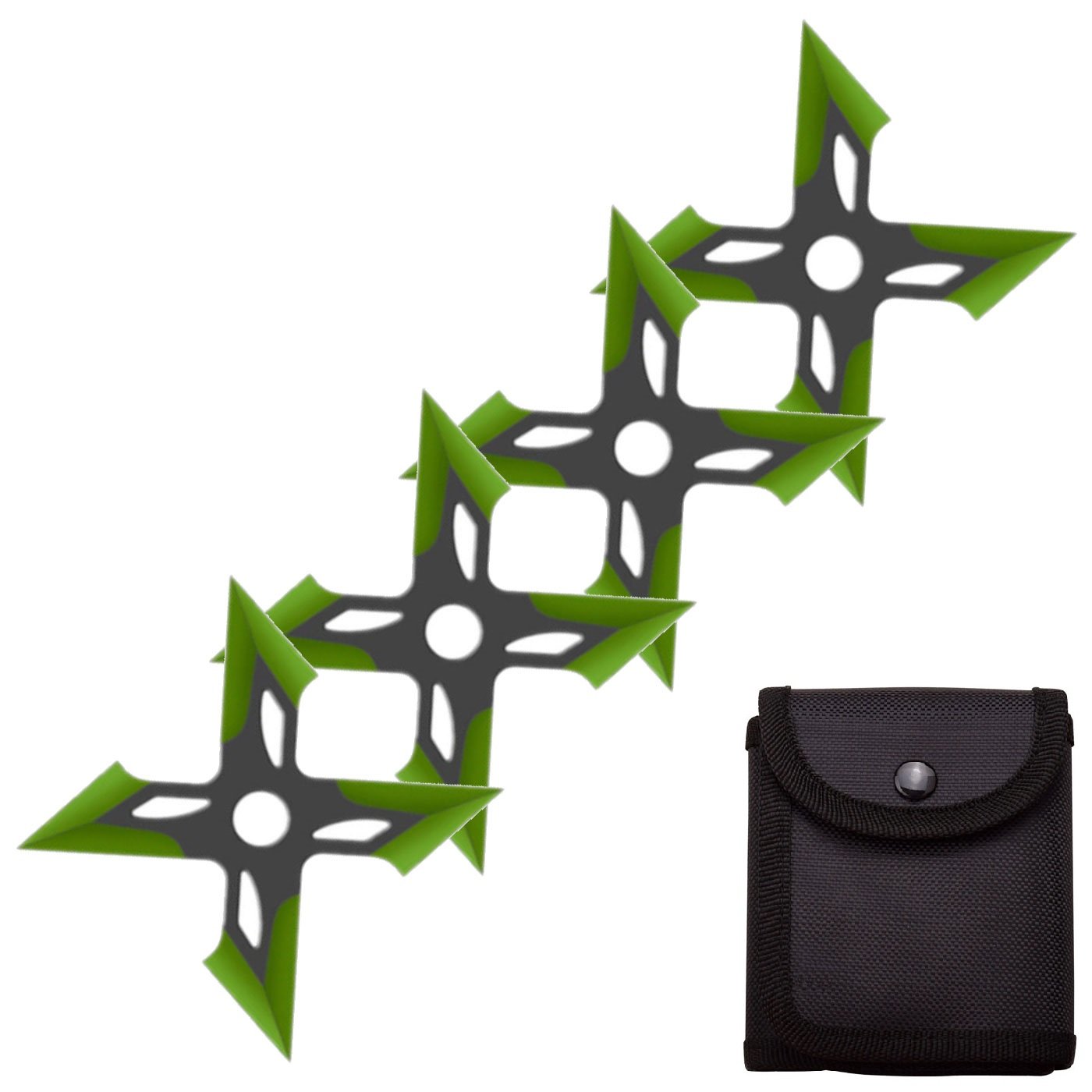 4 Pc Black/Green Finish Four-Pointed X Throwing Ninja Stars Shuriken