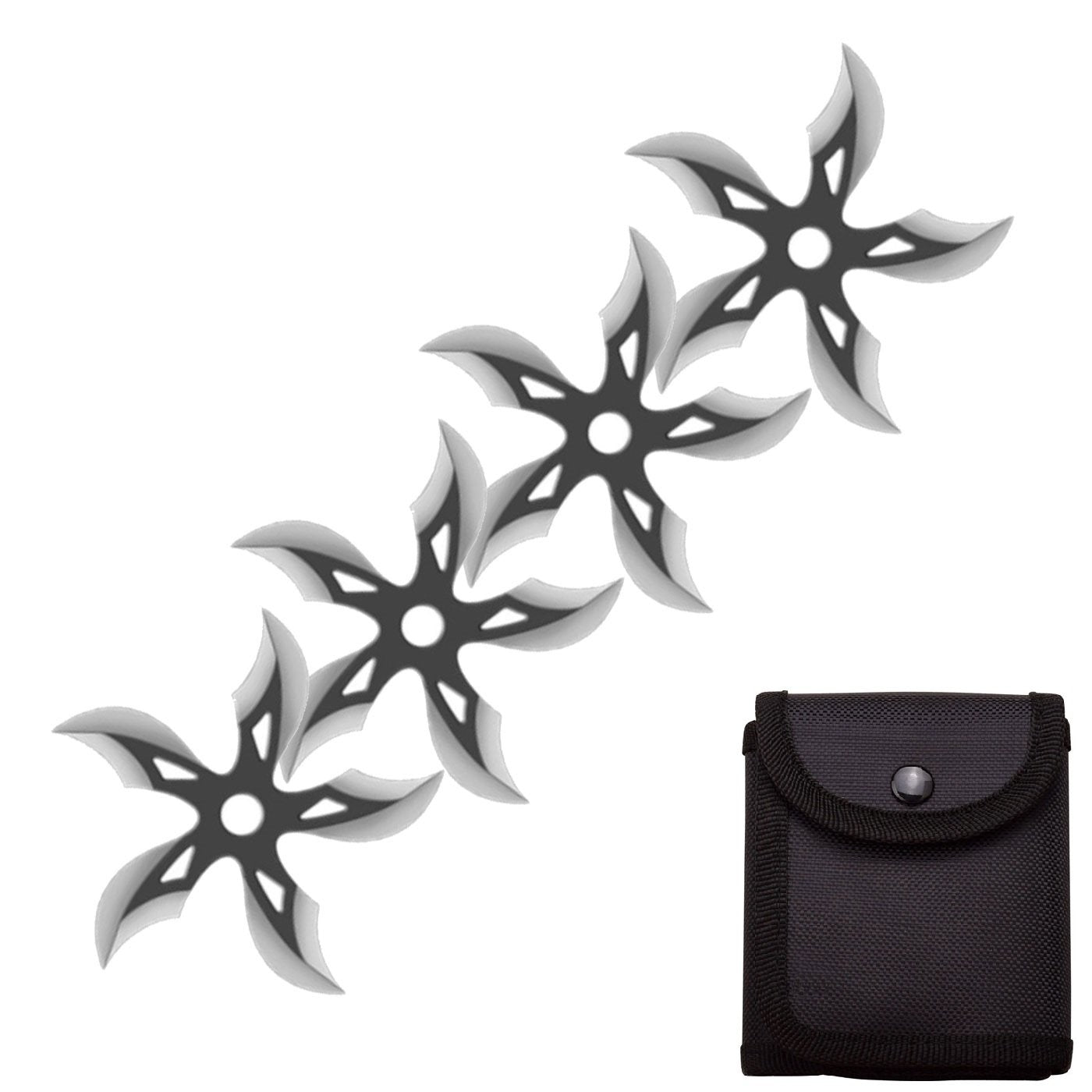 4 PC Set Black/Stain Finish Ninja Throwing Stars Shuriken Knife Curve Blade Five-Sided