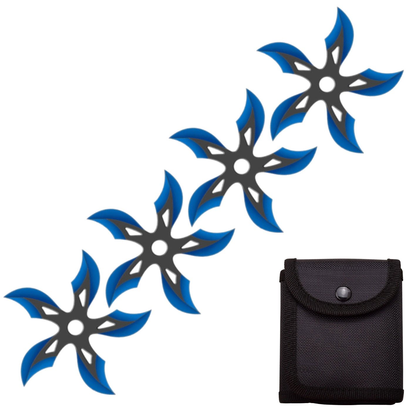 4 PC Set Black/Blue Finish Ninja Throwing Stars Shuriken Knife Curve Blade Five-Sided