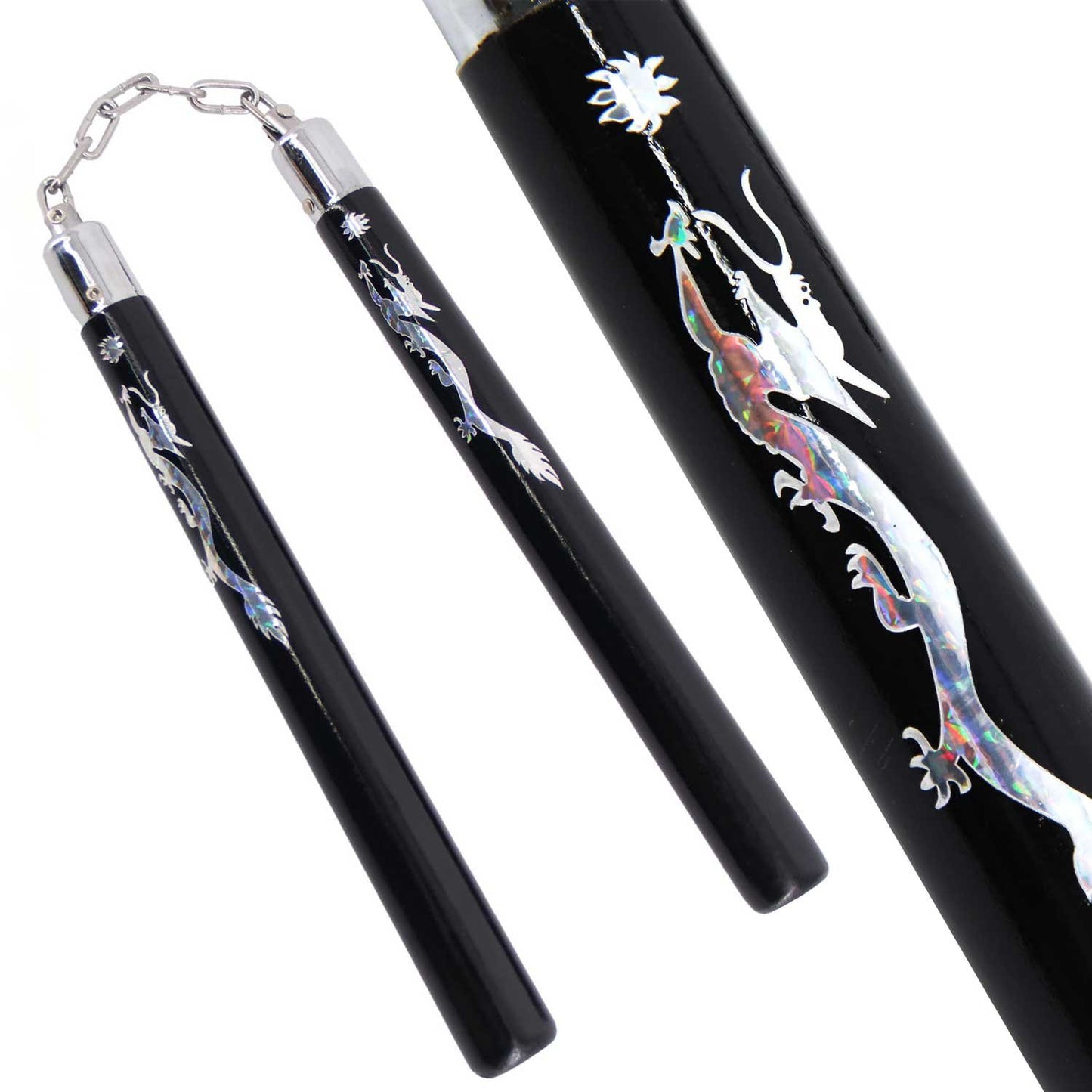 12" Hardwood Holographic Dragon Nunchucks