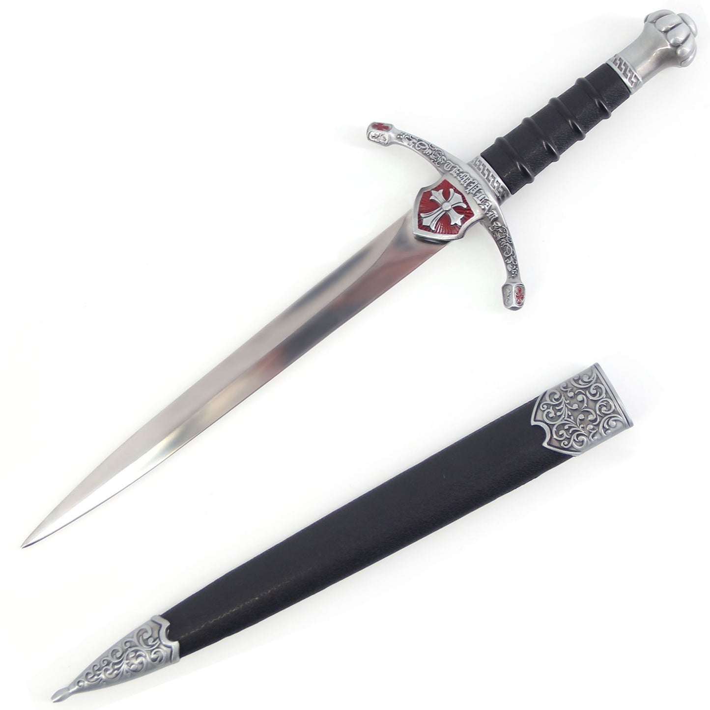 14.25 Inch Red Shield Crusader Dagger with Scabbard