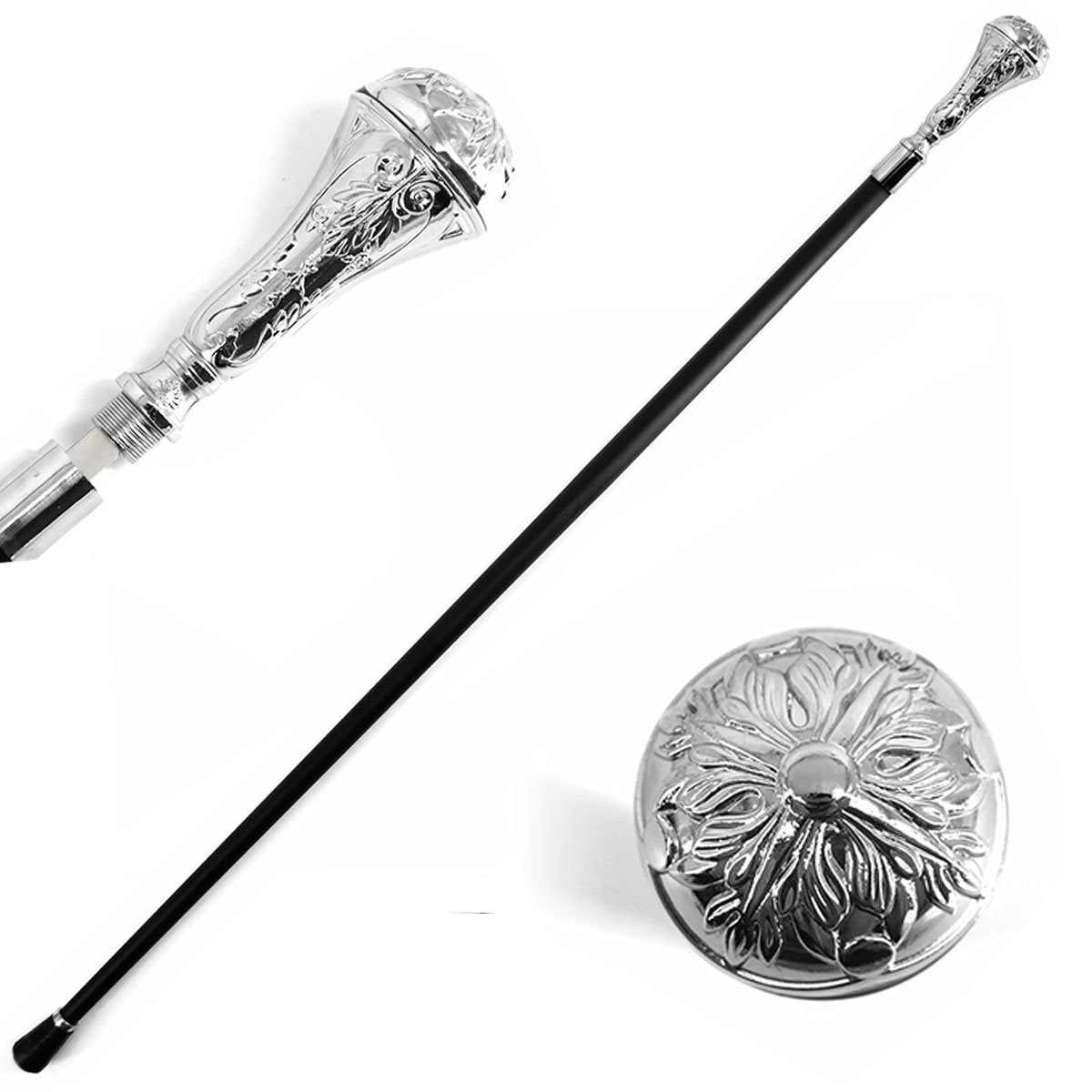 36.5" Silver Acanthus Rosette Knob Deluxe Steel Cane Sword